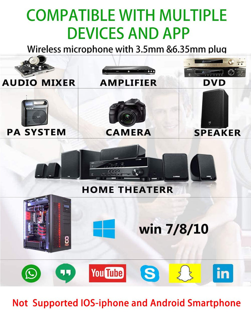 [AUSTRALIA] - Wireless Microphone Headset,Rechargable UHF Transmitter & Receiver Microphones System,2 in 1 Mic for Voice Amplifier,Pa System,Stage Speaker,Singing,Speaking,-Not Suitable for iPhone & Smartphones 