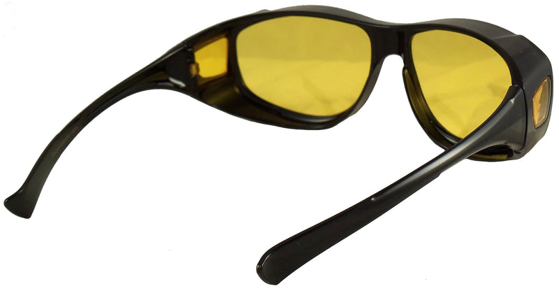 Ideal Eyewear Night Driving Wear Over Glasses Yellow Lens Fit Over Glasses Black Frame With Case Medium