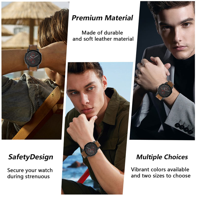Leather Watch Bands for Fenix 6X / Fenix 5X, Quick Fit 26mm Soft Genuine Leather with Silicone Sweatproof Wrist Strap for Garmin Fenix 6X Pro Brown