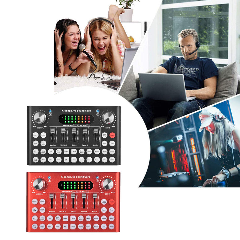 [AUSTRALIA] - REMALL Live Sound Card with Effects and Voice Change, Audio Mixer with Bluetooth Accompaniment for iPhone, Mobile Phone, Type C, Computer Gaming Live Streaming Karaoke Podcast Music Recording (V10) Grey 