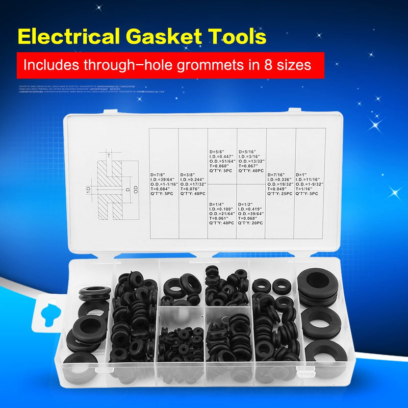 Rubber Grommet Kit, 180 Pcs Rubber Grommet Wire Ring Rubber Bong Rubber Grommet Kit Rubber Grommet Rubber Gromets Electrical Gasket Washer Seal Assortment