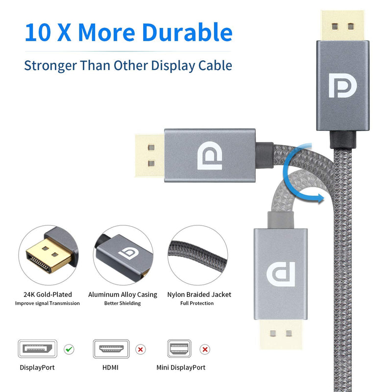 LEIRUI DisplayPort Cable 16.4 Feet, Ultra HD 8K DP to DP Cable Nylon Braided (8K@60Hz, 4K@144Hz), HBR3, 32.4Gbps, HDP, HDCP 2.2, Compatible with Gaming Monitor Cable, Laptop PC TV, etc