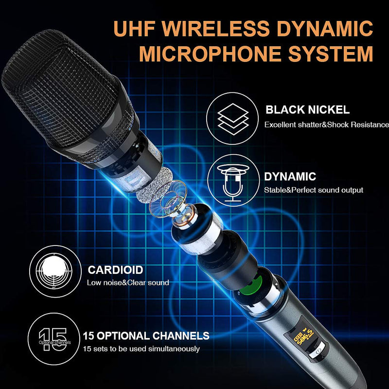 [AUSTRALIA] - Wireless Microphone UHF Rechargeable(Work 13-18hs) Cardioid Dynamic Mic Handheld Wireless mic System for Karaoke, Singing, Stage, Interview, Church, PA Speaker, Amplifier, Mixer, Camera, Laptop, 164ft 