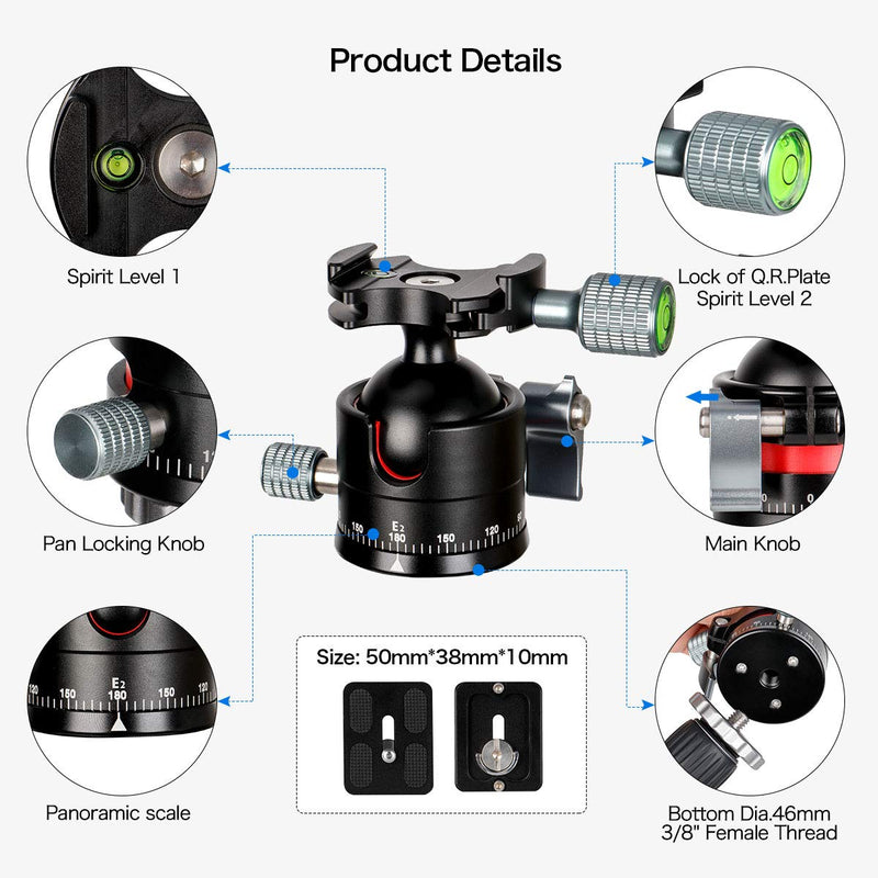 [AUSTRALIA] - Koolehaoda Low Profile Ball Head, Φ36mm Ball Diameter All Metal Tripod Head with 1/4" Screw Arca Swiss Quick Release Plates for DSLR Cameras Tripods Monopods, Max Load 33lbs / 15KG -(E2) 
