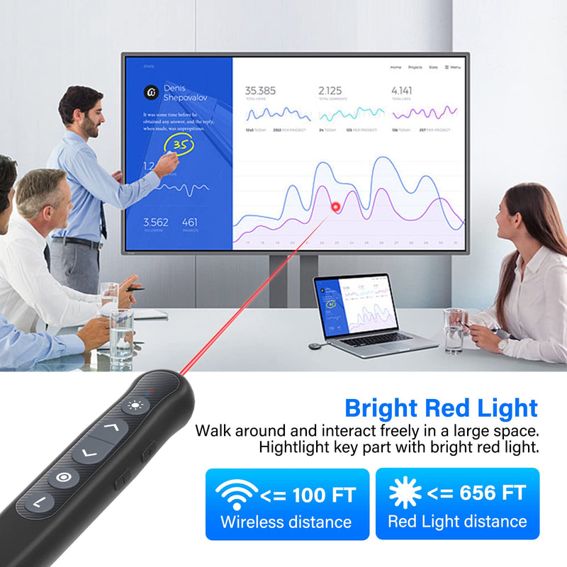 NinjaABXY Presentation Clicker with Laser Pointer Stylus Pen for Touch Screen, Rechargeable Wireless Presenter Remote, RF USB PowerPoint Clicker Slide Advancer with Hyperlink Volume Control for Mac/PC