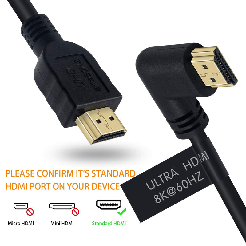 Poyiccot 8K HDMI 2.1 Cable 6feet，8K HDMI 48gbps 90 Degree Right Angle HDMI Male to Male HDMI 2.1 Cable with 8K 60Hz Video and 3D HDR for TV/Xbox /PS4 /PS5(M/M Right) 8k HDMI Right Angle Cable
