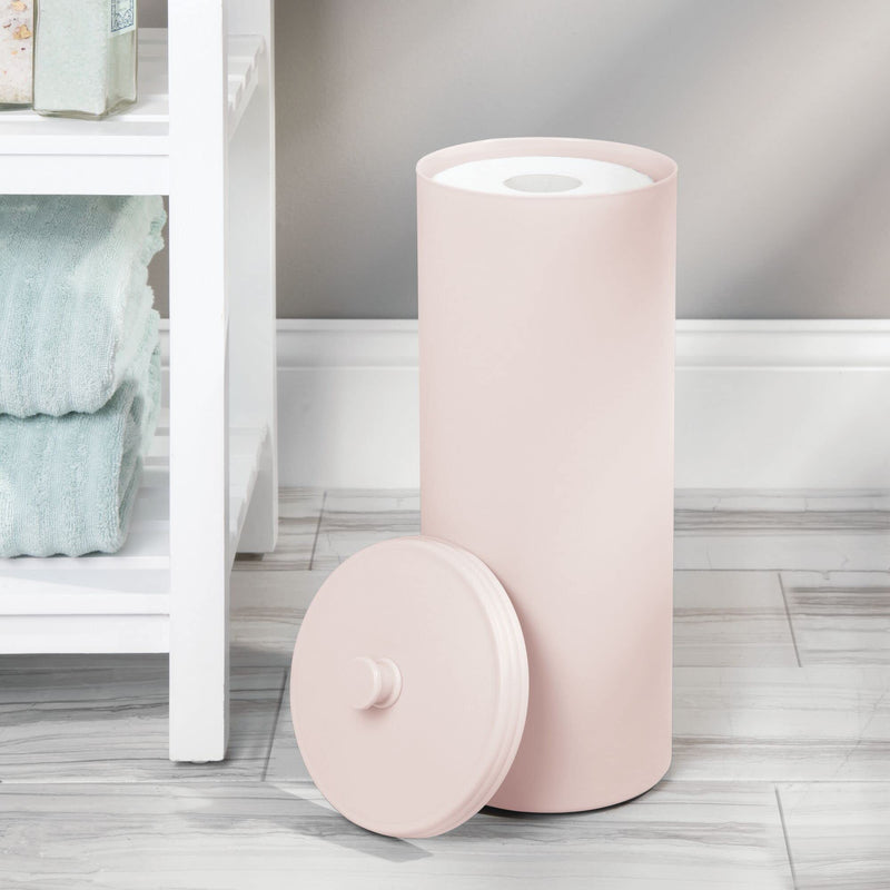 mDesign Plastic Floor Stand Toilet Paper Organizer with Cover, 3-Roll Space-Saving Tissue Storage for Bathroom, Fits Under Sink, Vanity, Shelf, in Cabinet, Corner - Hyde Collection - Light Pink/Blush