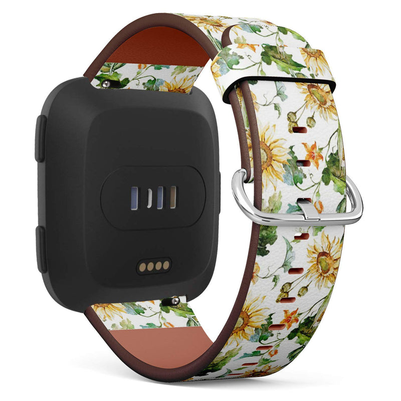 Compatible with Fitbit Versa, Versa 2, Versa Lite, Leather Replacement Bracelet Strap Wristband with Quick Release Pins // Watercolor Bright Autumn Sunflowers