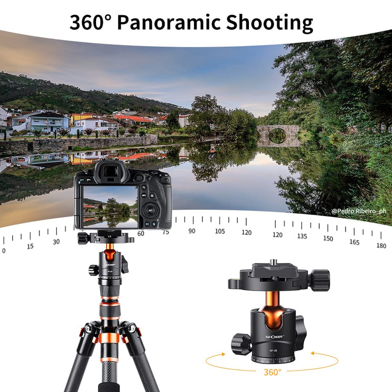 K&F Concept 25mm Metal Tripod Ball Head 360 Degree Rotating Panoramic with 1/4 inch Quick Release Plate Bubble Level for Tripod Monopod Slider Camera Camcorder up to 22 pounds/10 kilograms 25mm Ball Head