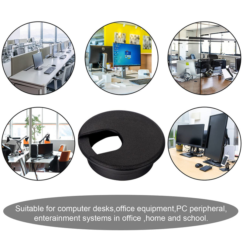 20 Pack 2 Inch/50mm Round Plastic Desk Grommets, Black Wire Organizer Caps, PC Computer Port Cable Hole Cover Plug Bushings, Perfect for Hide Data Cords in Office Desk, TV Stands, Tabletops and More
