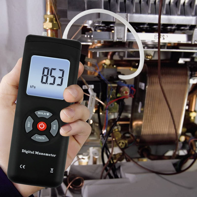 Digital Manometer Dual-Port HVAC Gas Air Pressure Meter Gauge Differential Pressure Manometer Large LCD with Backlight