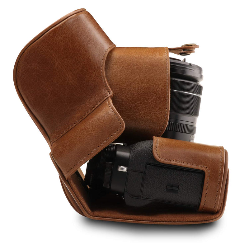 MegaGear MG1551 Ever Ready Genuine Leather Camera Case for Fujifilm X-T3 (XF23mm - XF56mm & 18-55mm Lens) - Brown Compact