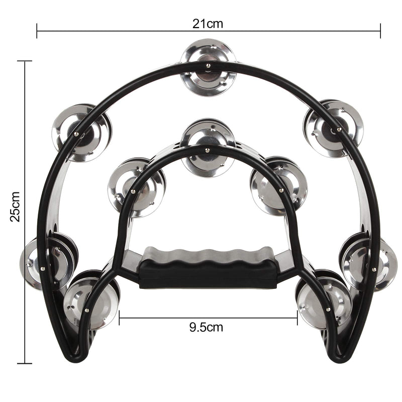 AHUNTTER 2 Pack Half Moon Cutaway Plastic Tambourine with 40 Metal Jingles - Black Double Row Hand Held Tambourine for Musicians, Singers, Music Classes, Bands