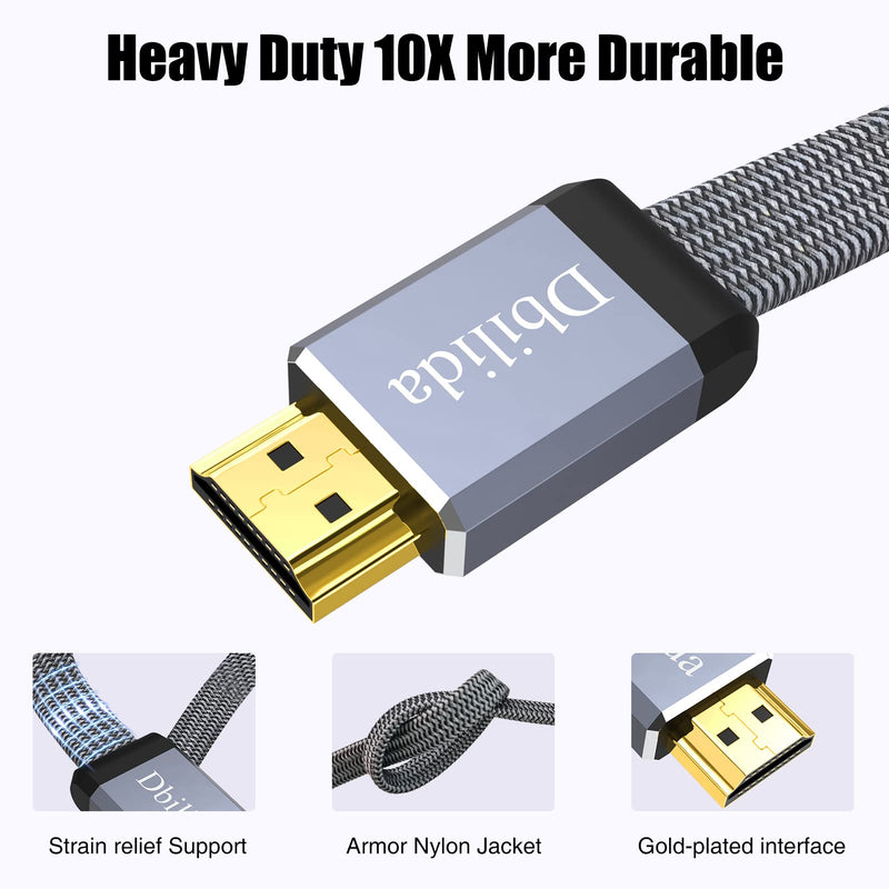 [AUSTRALIA] - 8K Flat HDMI Cable 10ft 2Pack, Dbilida Nylon Braided HDMI 2.1 Cable Supports 4K@120Hz, 8K@60Hz, 48Gbps eARC, Dynamic HDR, HDCP 2.2 & 2.3 Compatible with DTS:X, Dolby Vision, PS5/PS4, X-Box Series X 10Feet-2Pack 
