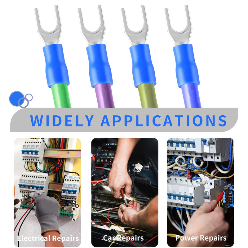 BokWin SV1.25-4S 22-16AWG Blue Insulated Fork Spade Wire Connector Electrical Crimp Terminal 500Pcs