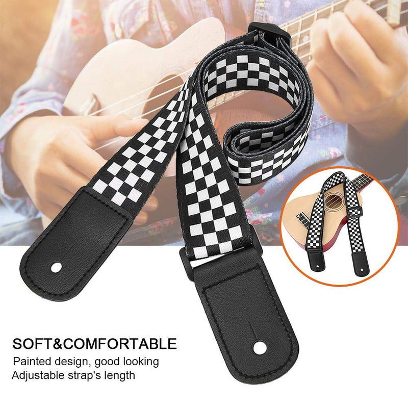 Bnineteenteam Guitar Shoulder Strap, Black and White Squares Pattern Adjustable Guitar Shoulder Strap Accessory for Ukulele 4 String Musical Instruments