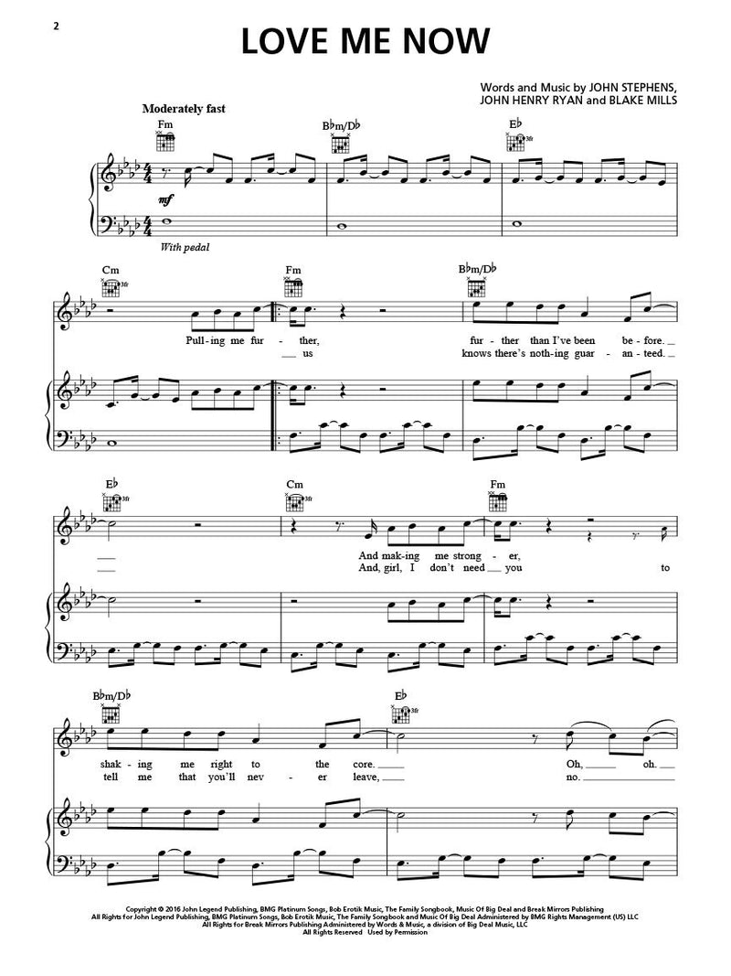 John Legend - Love Me Now - Sheet Music Single