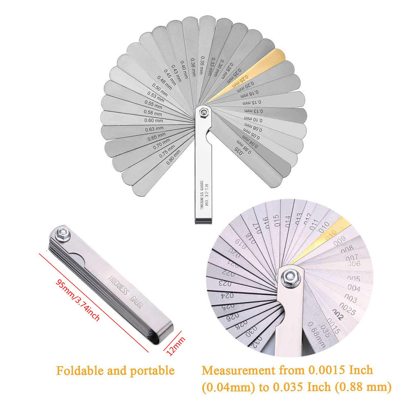 Guitar Bass Luthier Tool with 9Pcs Understring Radius Gauge, 32 Blades Steel Feeler Gauge, String Action Gauge Ruler, 2 Fingerboard Guard Protectors, 2 Grinding Stones