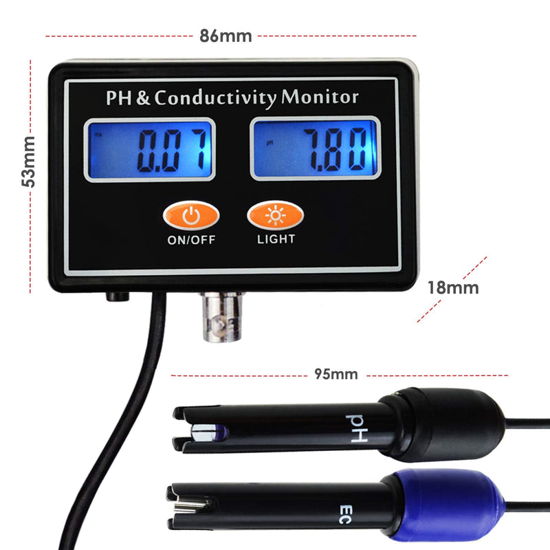 pH/EC Conductivity Meter with ATC Water Quality Tester 0.0-14.0pH / 0~19.99ms/cm Aquarium, Hydroponics Tool PH/EC METER