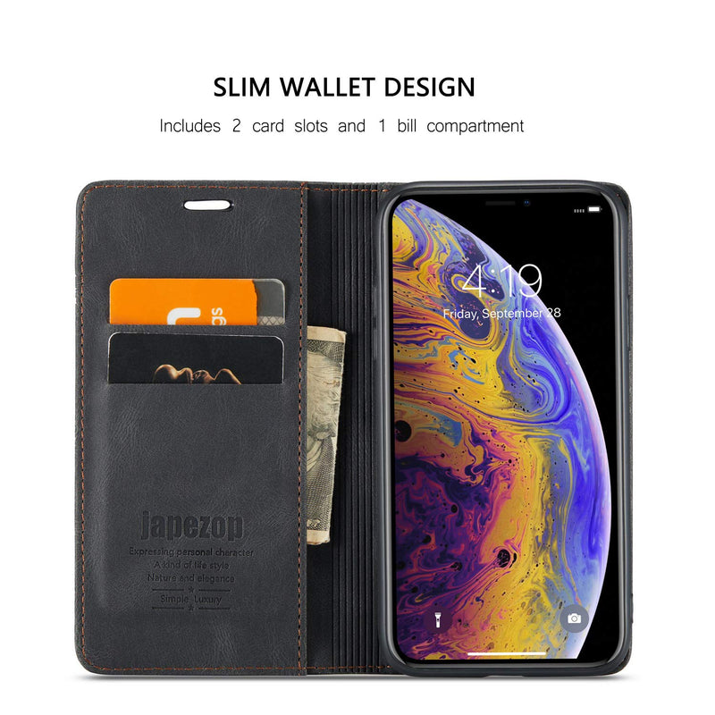 japezop iPhone Xs iPhone X Wallet Case with Card Holder RFID Blocking, Premium PU Leather Wallet Case with Magnetic Kickstand and Flip Cover for iPhone X (2017) / Xs (2018) 5.8 inch (Black) Black