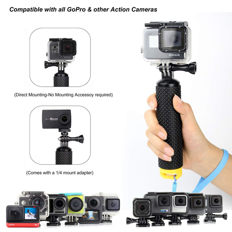 SOONSUN Waterproof Floating Hand Grip for GoPro Hero 10, 9, 8, 7, 6, 5, 4, 3, 2, Hero Session, Fusion, Max, AKASO, SJCAM, DJI Osmo Action Camera Handler and Handle Mount Accessories for Sports Camera