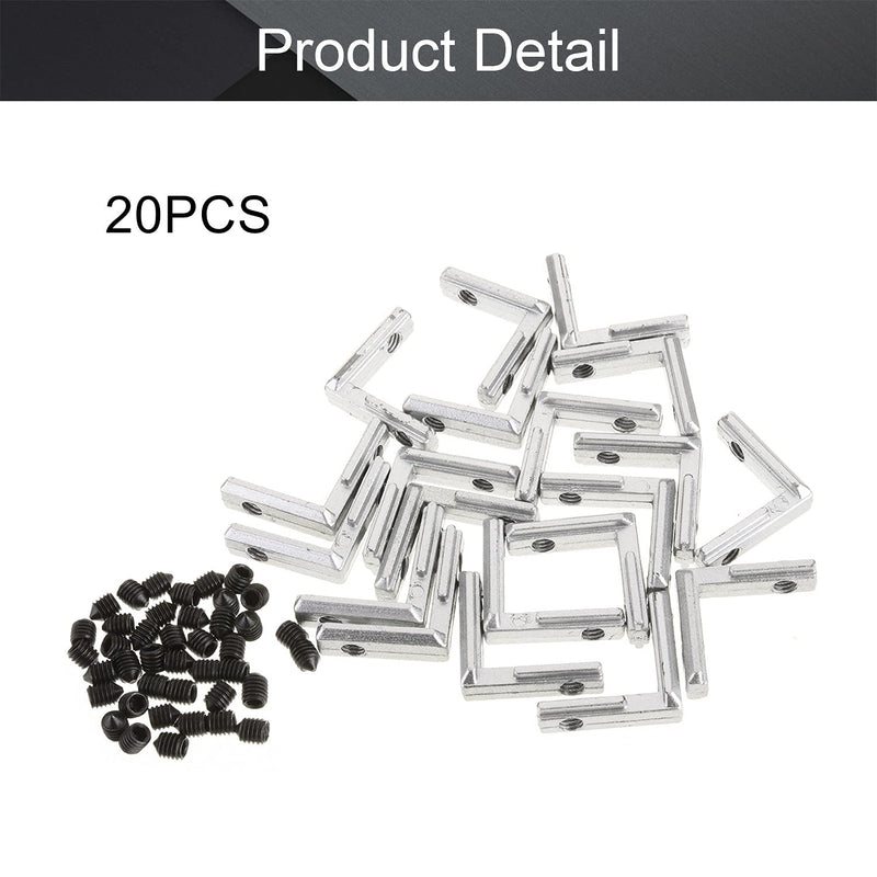 [AUSTRALIA] - MroMax Internal Joint Bracket 1.02" x 0.98" (L x H), Internal Angle Connector 20 Series for Aluminum Extrusion Profiles, Silver 20 PCS (with Set Screw) 