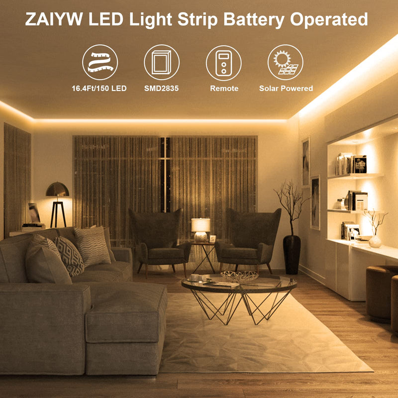 ZAIYW Solar Strip Lights, 16.4Ft 150 Warm White LED Outdoor Rope Light with Remote Control Timer PVC Tube Cover Lights Strip Waterproof for Bedroom Garden Patio Pool Christmas Decoration