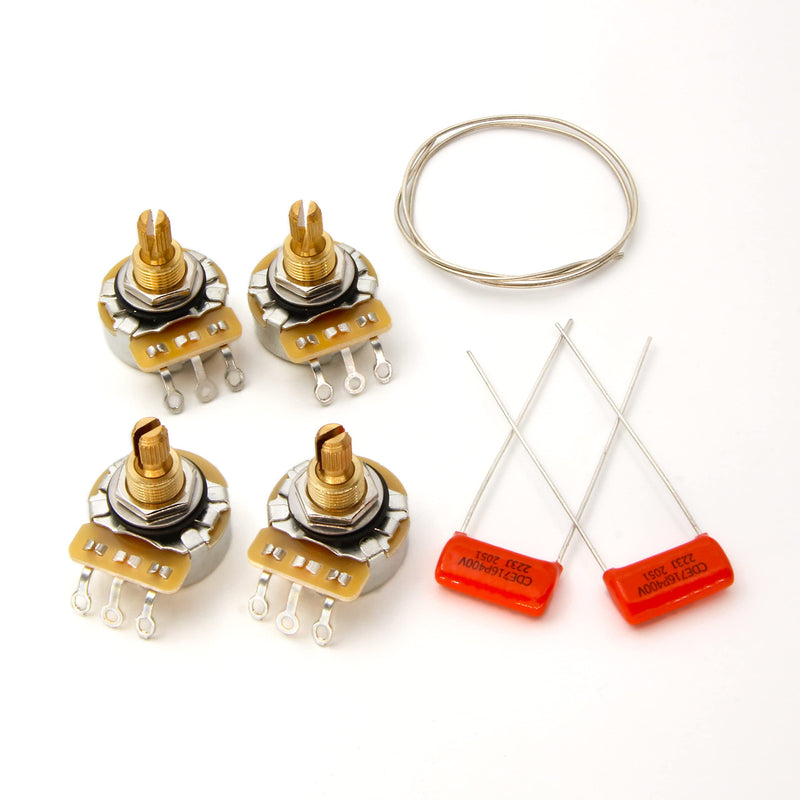 (4) TAOT CTS 500K SHORT SPLIT Shaft Potentiometers + (2) Orange Drop .022/400v Capacitors for Electric Guitar