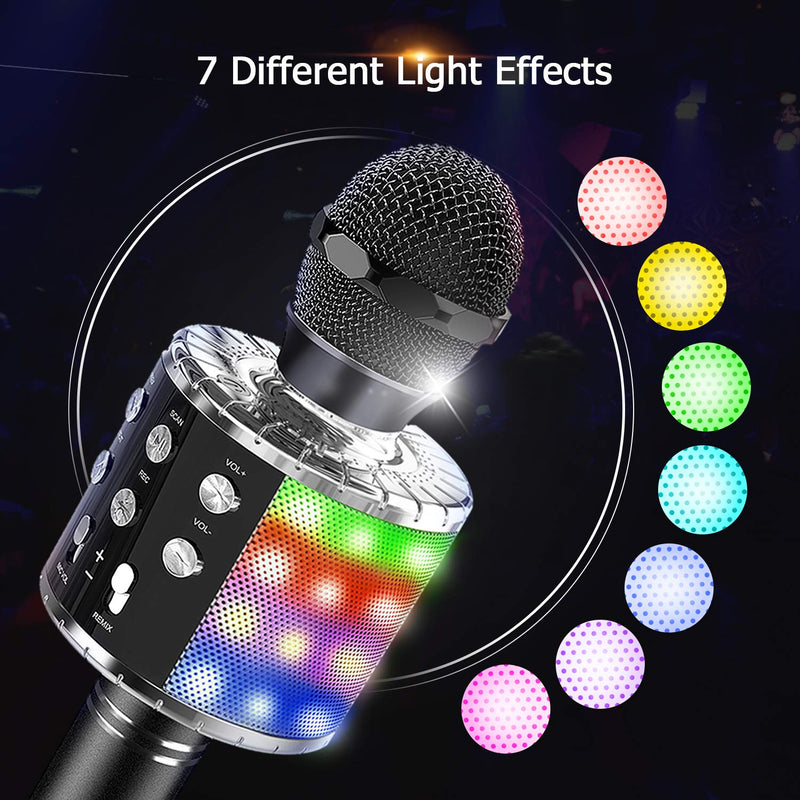 Wireless Bluetooth Karaoke Microphone, 4-in-1 Portable Handheld Karaoke Mic Speaker Machine, Christmas Birthday Home Party for Android/iPhone/PC or All Smartphone Black