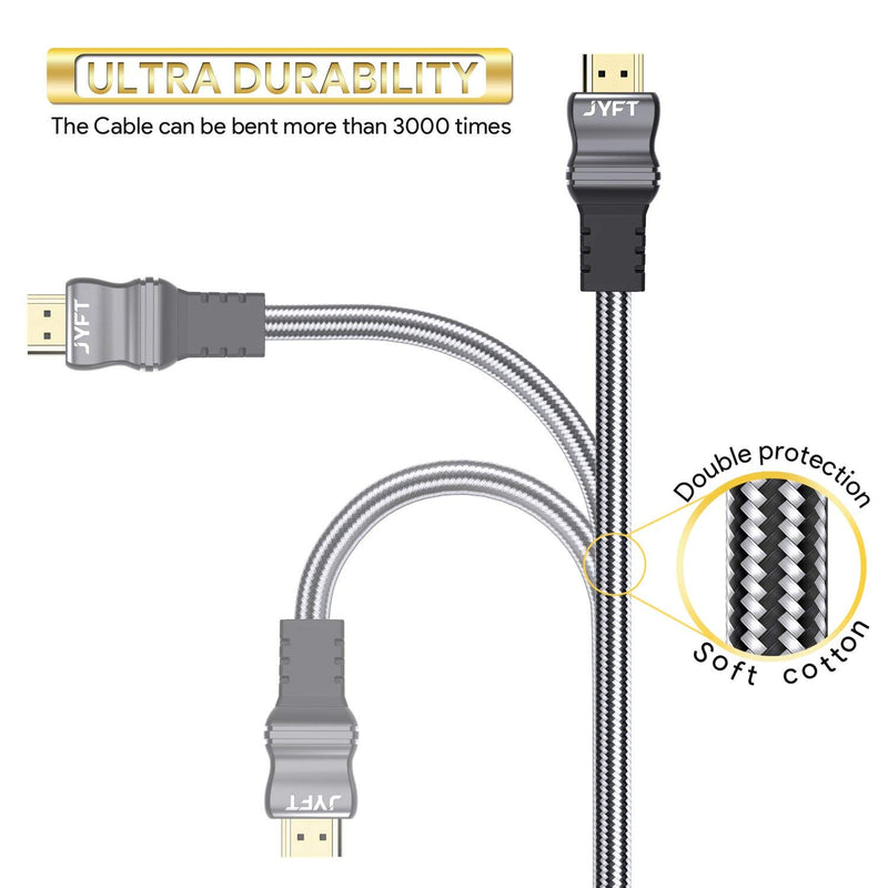 JYFT HDMI Cable 6Feet HDMI 2.1 with Braided Cord, Video 8K @ 120Hz Ultra HD(UHD), Ethernet & Audio Return, Support Apple TV, Xbox, PS3, PS4, HDTV 8K-6FT