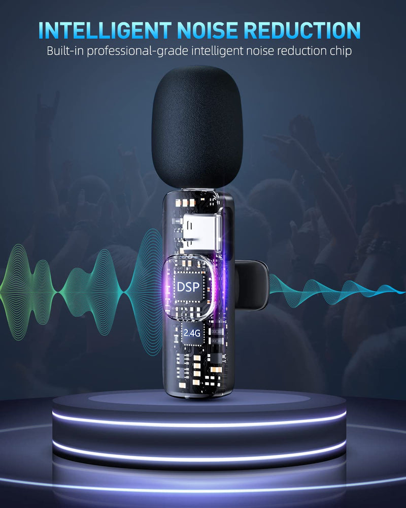 PQRQP Wireless Microphone for iPhone iPad, Clip Mic, Lavalier Microphone, Microphones, Plug-Play Video Recording, Live Stream, YouTube, TikTok Black