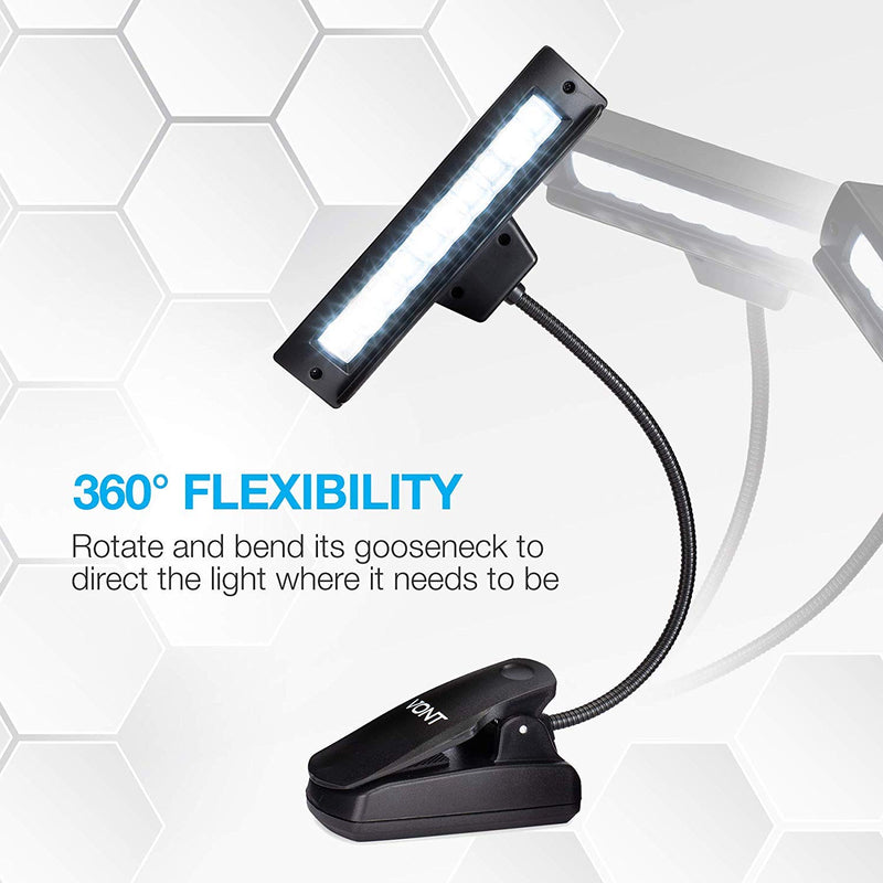 Vont Clip On Book Light, Rechargeable Stand Light, Made From 10 LEDs, Orchestra Lamp with Adjustable Neck, Use as: Reading Light, USB Desk Lamp & More