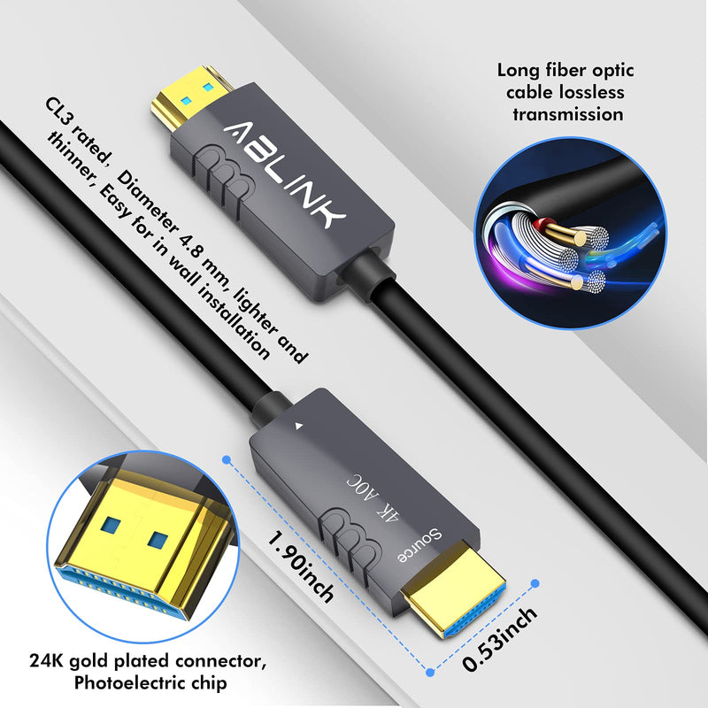 HDMI Cable 25ft,4K Fiber Optic hdmi 2.0 Cable 4K60Hz 18Gbps Supports HDR10 ARC HDCP2.2, Compatible with PS4 Xbox Laptop Apple TV Switch Roku Projector, in Wall CL3 Rated.