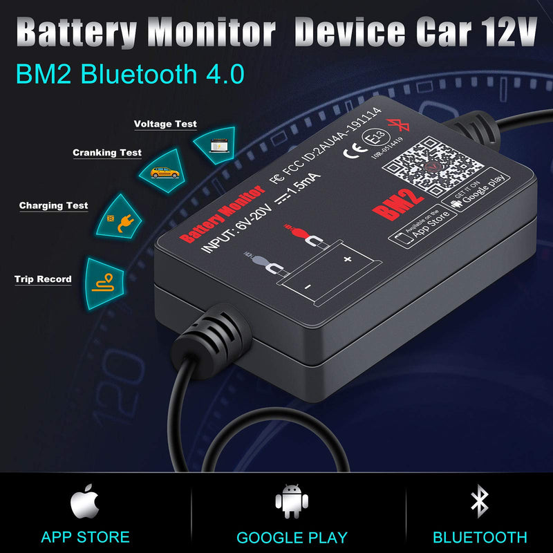 QUICKLYNKS Auto Battery Monitor BM2 Bluetooth 4.0 12V Device Car Battery Tester