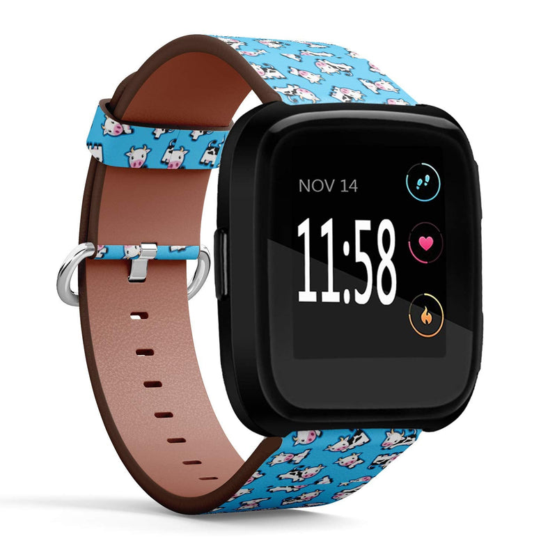 Compatible with Fitbit Versa/Versa 2 / Versa LITE - Quick Release Leather Wristband Bracelet Replacement Accessory Band - Cute Cow