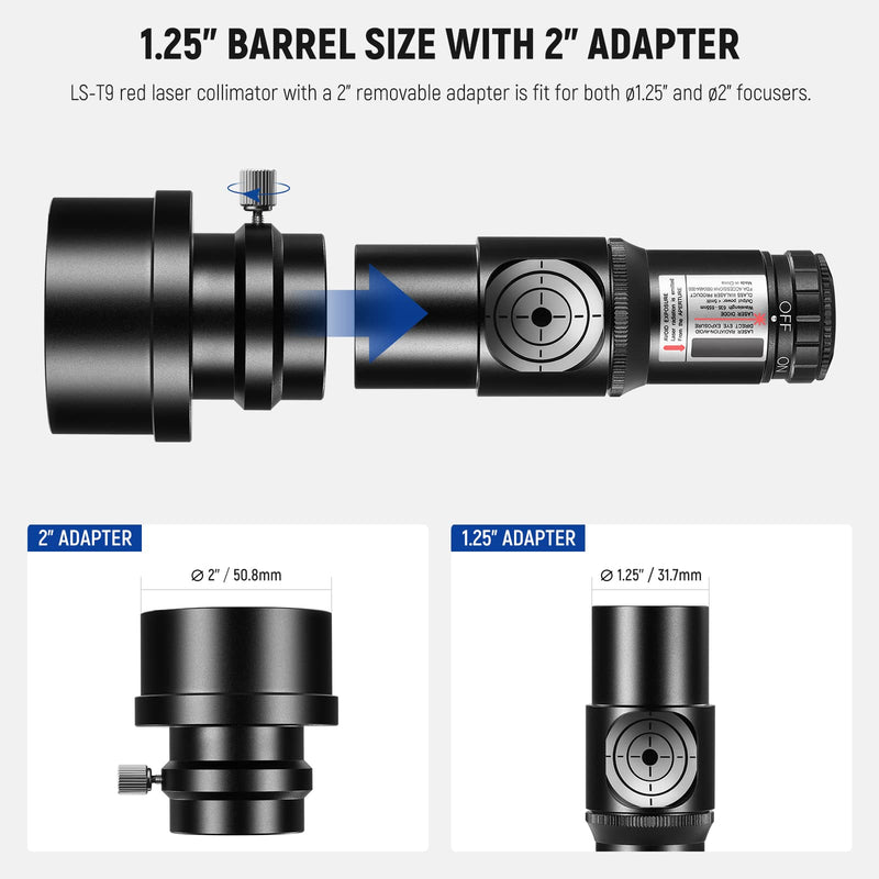 NEEWER Red Laser Collimator, Adjustable 1.25" Collimation Eyepiece with 2" Adapter, Telescope Accessory Compatible with Newtonian Dobsonian Marca Reflector Telescope, LS-T9