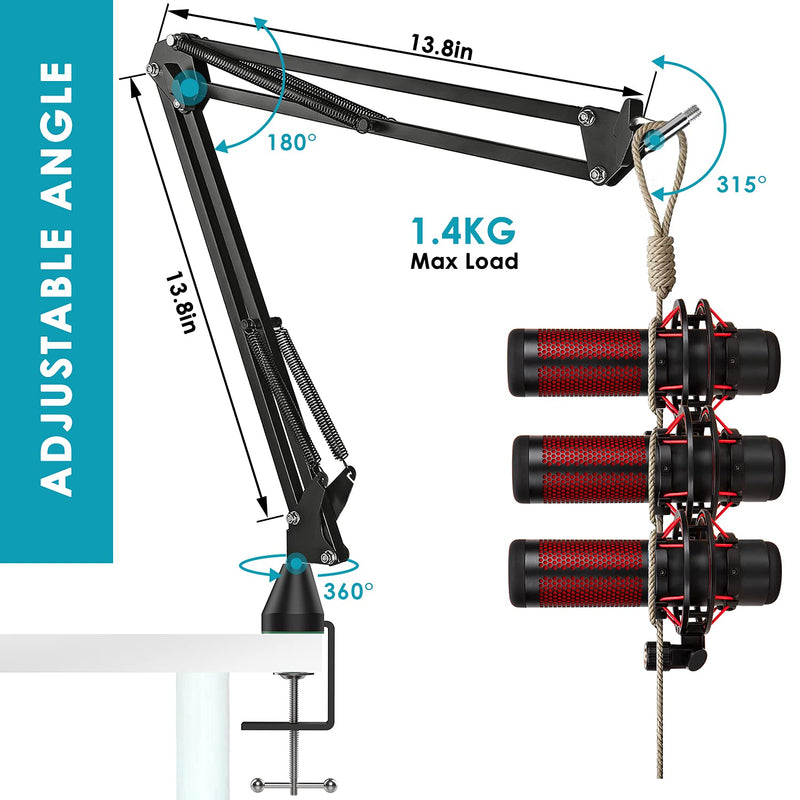 YOUSHARES Upgraded Microphone Boom Arm Stand Compatible with HyperX Quadcast S Mic, Scissor Mic Stand with Pyramid Base