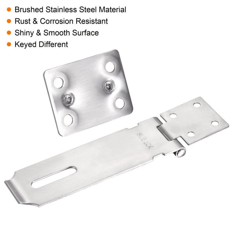 MECCANIXITY 5 Inch Stainless Steel Heavy Door Hasp Lock Keyed Different Clasp with Padlock and Screws for Cabinet Closet Gate, Silver Pack of 2