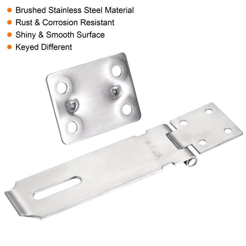 MECCANIXITY 5 Inch Stainless Steel Heavy Door Hasp Lock Keyed Different Clasp with Padlock and Screws for Cabinet Closet Gate, Silver