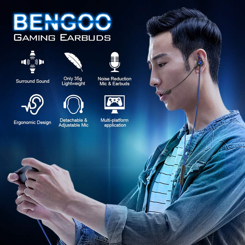 BENGOO G16 Gaming Earbuds Wired with Dual Microphone, in-Ear Gaming Headset Headphones with Noise Cancellation, Earphones for iPhone Playstation 4 5 Xbox One Nintendo Switch PC Sony PSP 3.5MM Jack