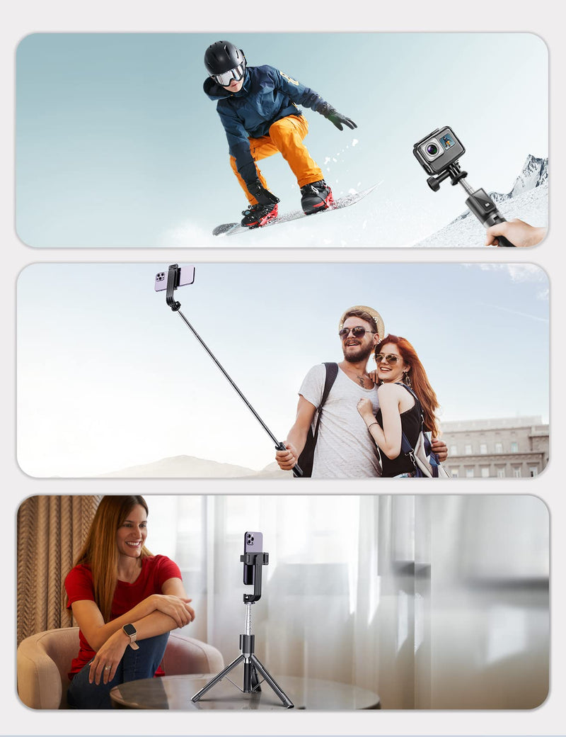 Selfie Stick Tripod with Remote, ANXRE 50" Portable 5 in 1 Selfie Stick Phone Tripod, Wireless Selfie Stick Tripod for Cell Phone Compatible with iPhone 14/13 Pro Max Gopro Android DJI (Black) Black [Reinforced Stability Tripod＆50" Extra Long]