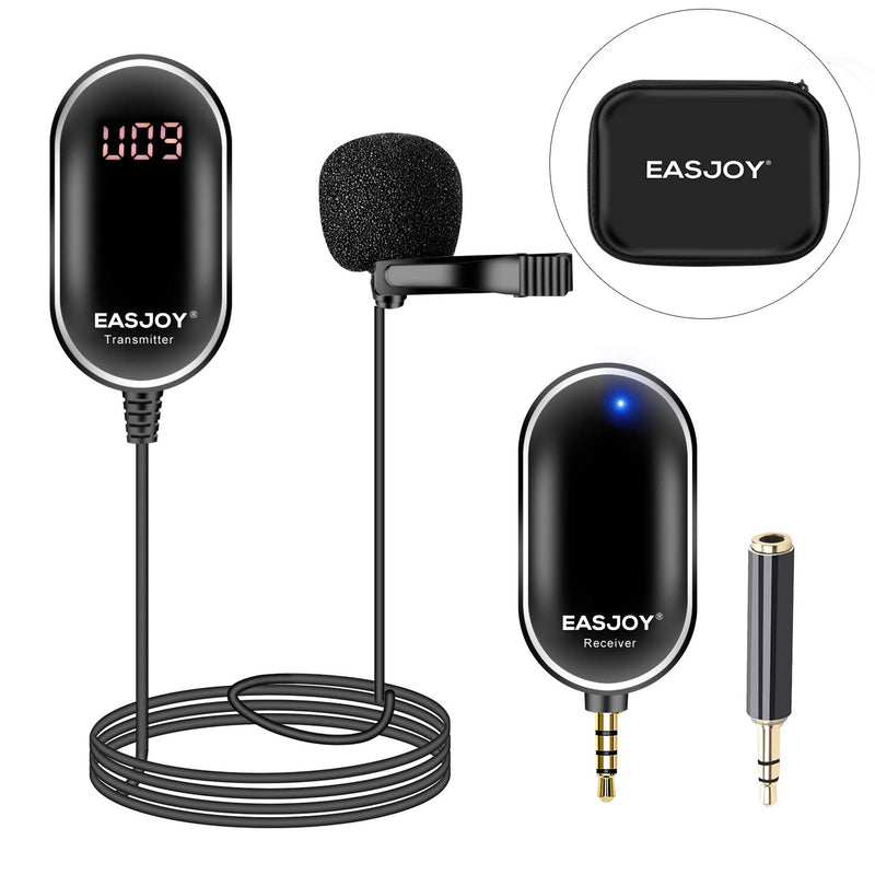 Wireless Lavalier Microphone UHF Wireless Lapel Clip on Mic Recording Microphones System with Real-time Monitoring and Storage Case, Compatible with iPhone,iPad,Android Smartphone,Computer,DSLR