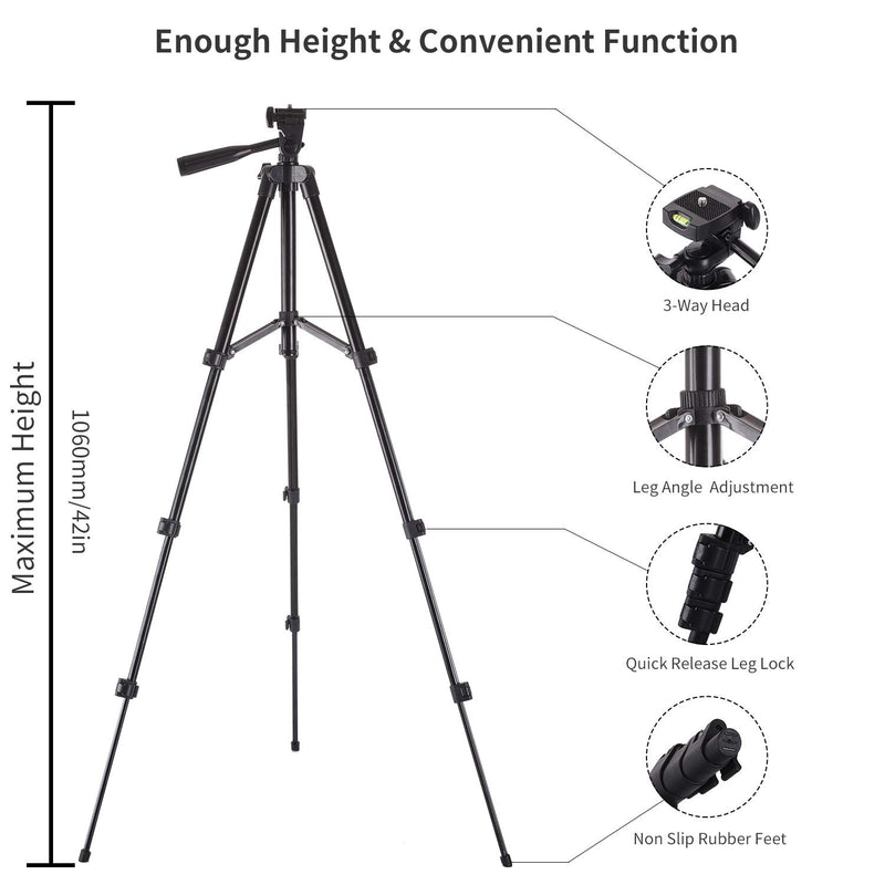 Universal Phone Tripod, 42” Extendable Adjustable Lightweight Tripod Stand with Carrying Bag, Holder Mount & Bluetooth Remote, Compatible with iPhone Xs/Xs Max/Xr/X/8/8 Plus/Samsung/Android Phone