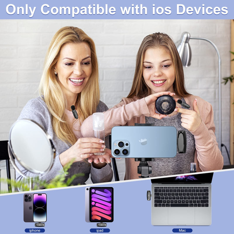 TenmaTec iPhone Microphone, Wireless lavalier Microphone for iPhone Video Recording,Clip on Microphone,Mini Lapel Microphone for iPhone Interview,Podcast,YoTube,TikTok, Facebook-Dual Mics Blue