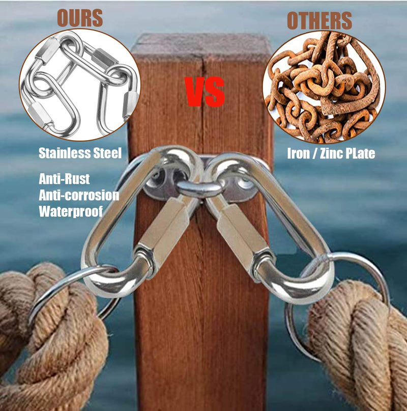 HZSOOCH 15 Pack Quick Link 1/4 inch, Stainless Steel Oval Locking Carabiner 620lb Capacity, Heavy Duty Threaded Chain Quick Link for Camping, Hiking, Swing, Fishing and Gym M6 15pcs