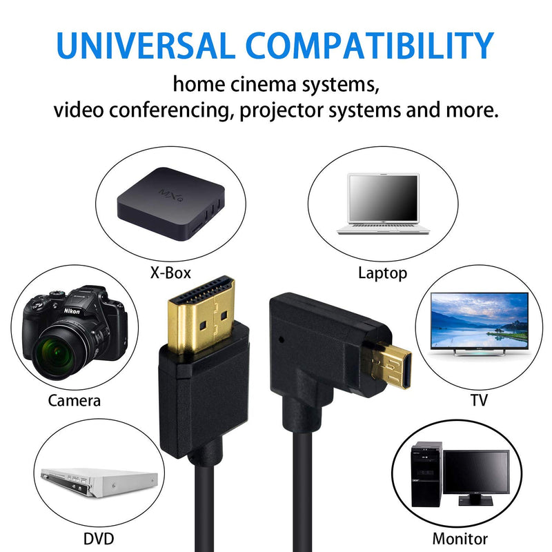 Duttek Micro HDMI to Standard HDMI Cable, Micro HDMI to HDMI Adapter Cable, Extreme Thin Left Angled Micro HDMI Male to HDMI Male Cable for 1080P, 4K, UltraHD, 3D, Ethernet (6 inch/ 15cm) Left Angled 15cm
