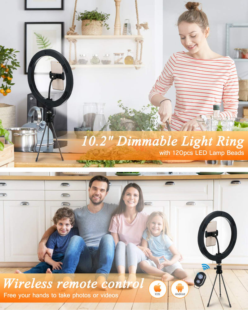 ELEGIANT 10.2" Selfie Ring Light with Tripod Stand, Dimmable Ring Light with Cell Phone Holder 3 Light Modes & 11 Brightness Level for YouTube Video Live Stream Desk Makeup Photography