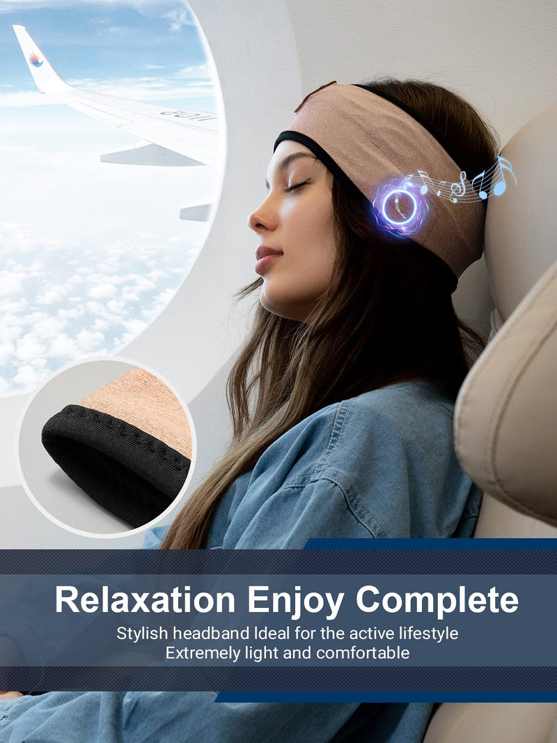 Lullaband Sleep Headphones Bluetooth Headband, Soft Elastic Comfortable Sleep Headband, Headband Headphones with Ultra-Thin HD Stereo Speakers Perfect for Sleeping,Yoga,Insomnia, Air, Meditation Desert