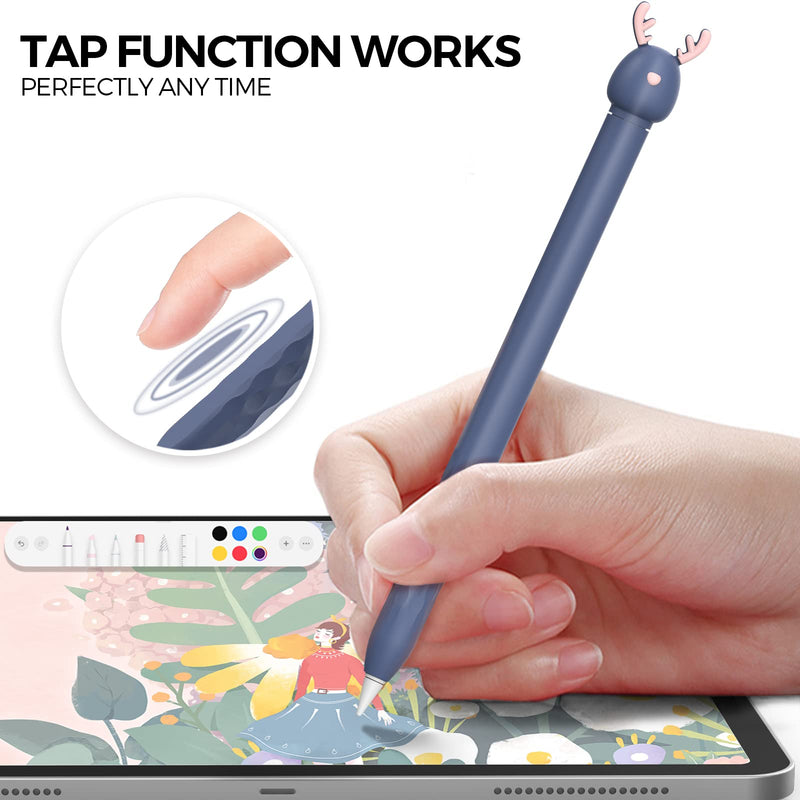 AhaStyle Cute Cartoon Sleeve for Apple Pencil 2nd Gen, Soft Silicone Sleeve Cover Accessories Compatible with Apple Pencil 2nd Generation (Blue Deer) Blue Deer