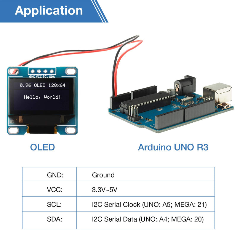 Frienda 5 Pieces 0.96 Inch OLED Module 12864 128x64 Driver IIC I2C Serial Self-Luminous Display Board Compatible with Arduino Raspberry PI (White) White